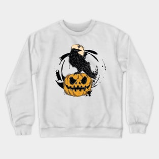 Black raven on a pumpkin sketch Crewneck Sweatshirt